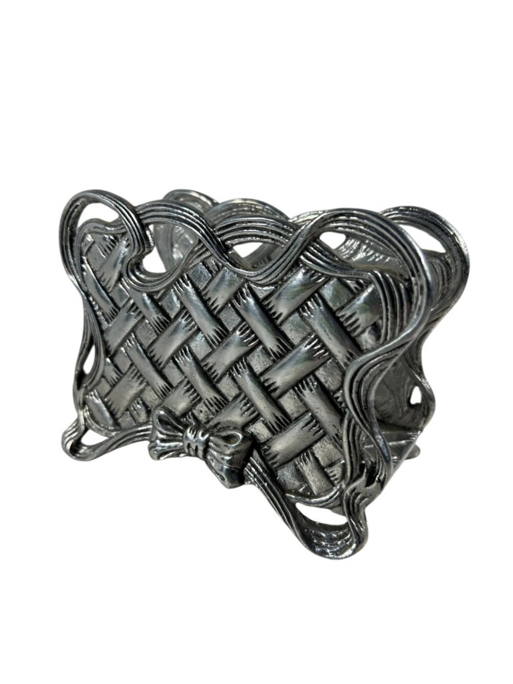 VTG Arthur Court Silver Tone Basket Weave Bow Metal Napkin Holder Table Decor